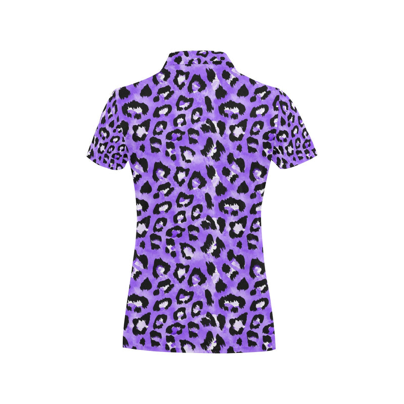 Leopard Purple Skin Print Women's Polo Shirt