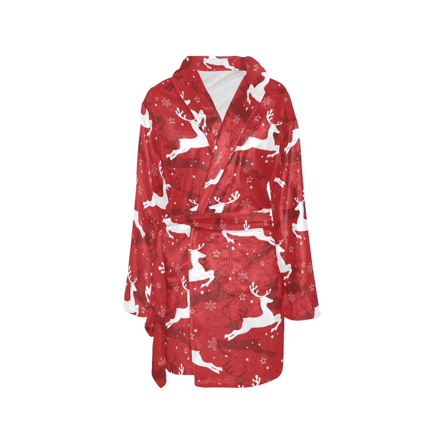 Reindeer Red Pattern Print Design 01 Women's Fleece Robe