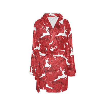 Reindeer Red Pattern Print Design 01 Women's Fleece Robe