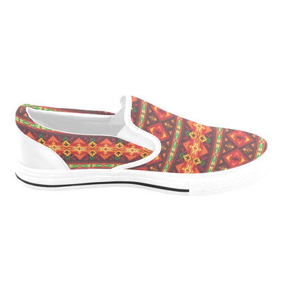 Southwest Pattern Print Design LKS309 White Slip Ons Canvas Women's Shoes