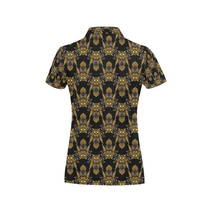 Steampunk Gold Owl Design Themed Print Women's Polo Shirt