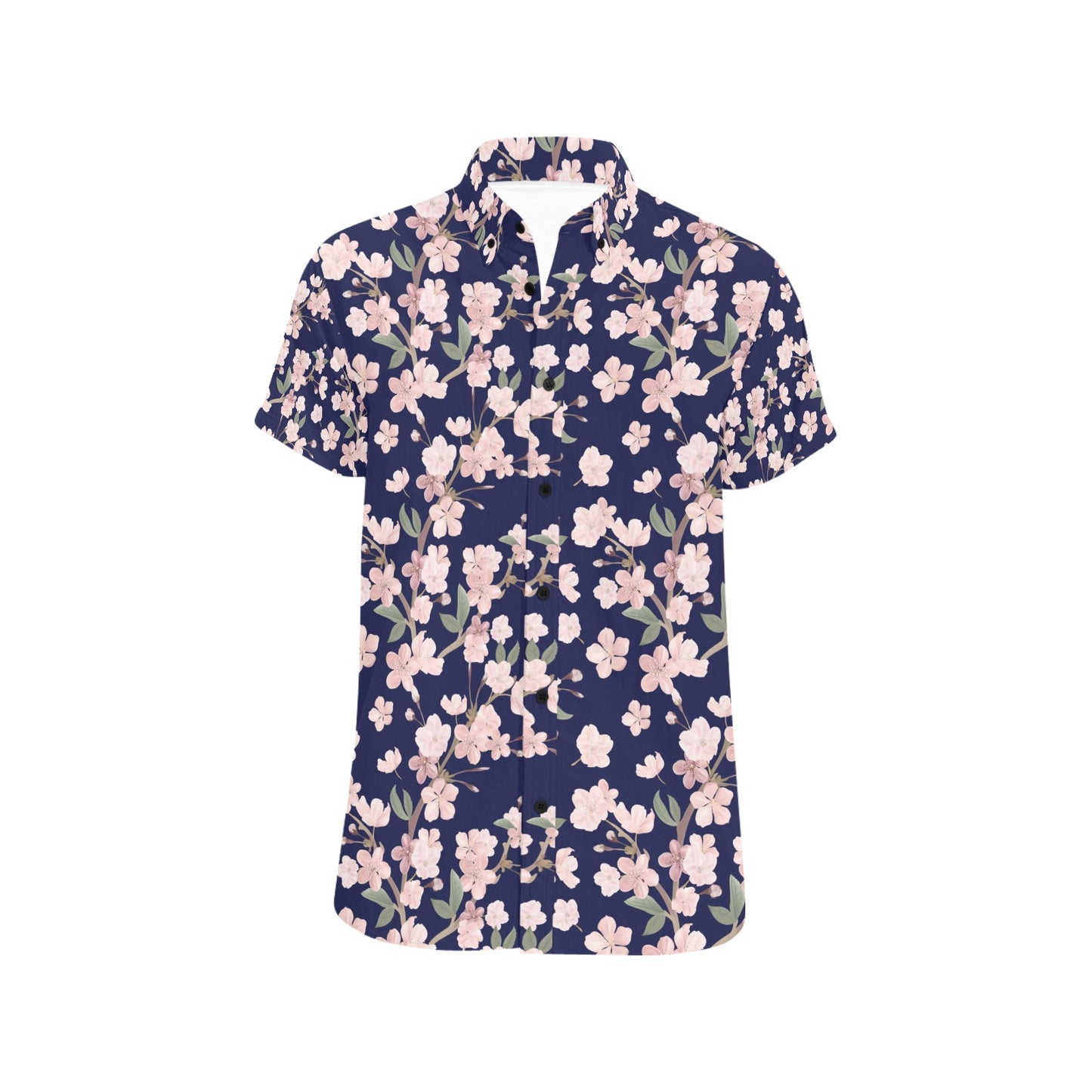 Sakura Print Design LKS301 Men Short Sleeve Button Up Shirt