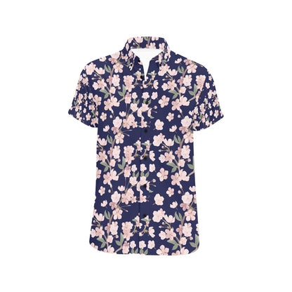 Sakura Print Design LKS301 Men Short Sleeve Button Up Shirt