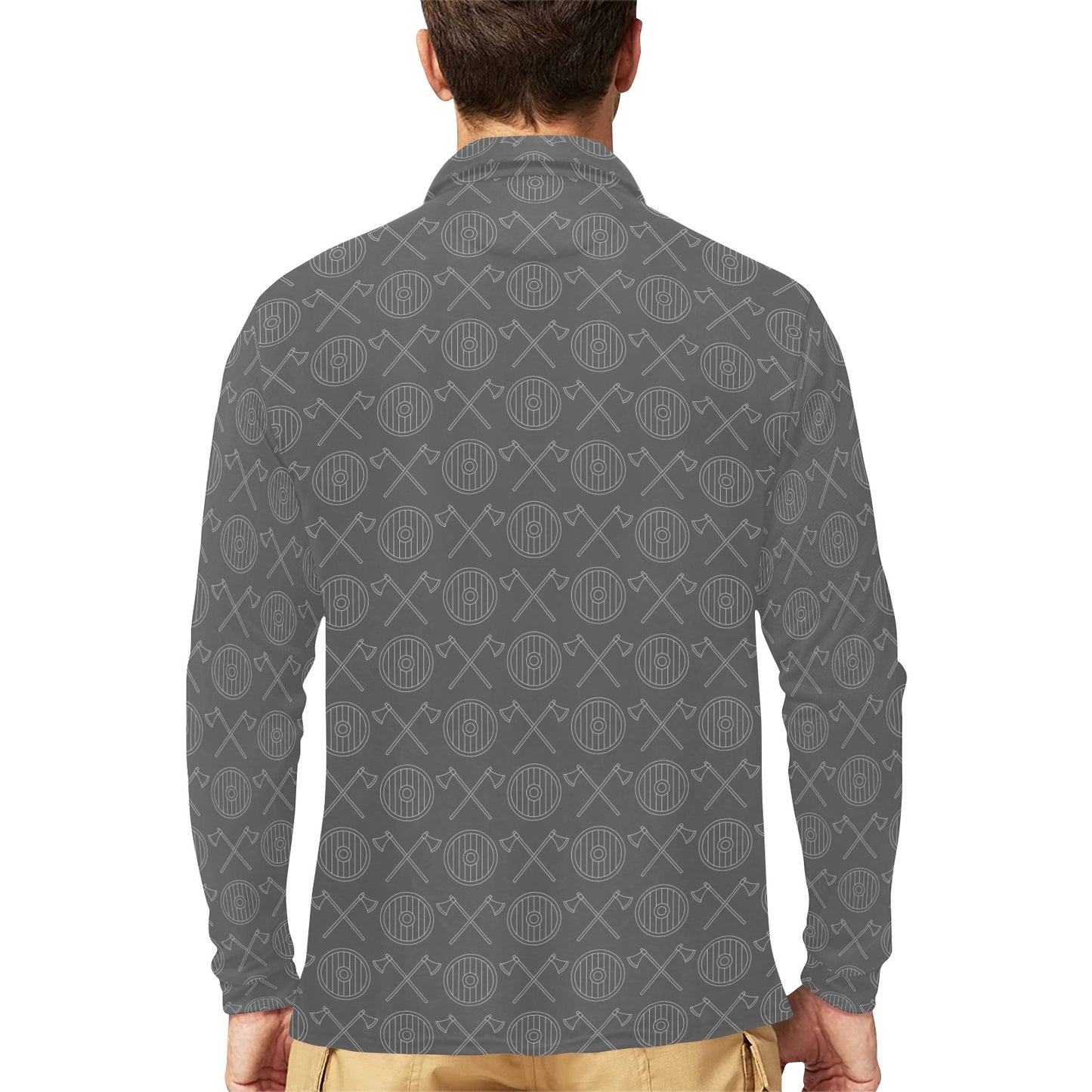 Vikings Print Design LKS303 Long Sleeve Polo Shirt For Men's