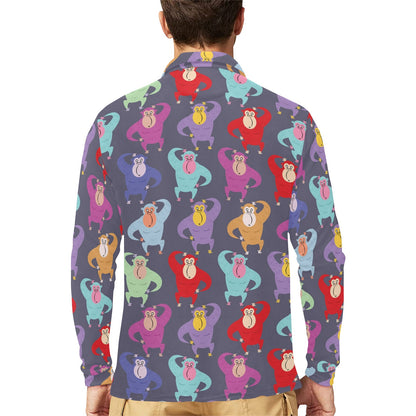 Chimpanzee Pattern Print Design 03 Long Sleeve Polo Shirt For Men's