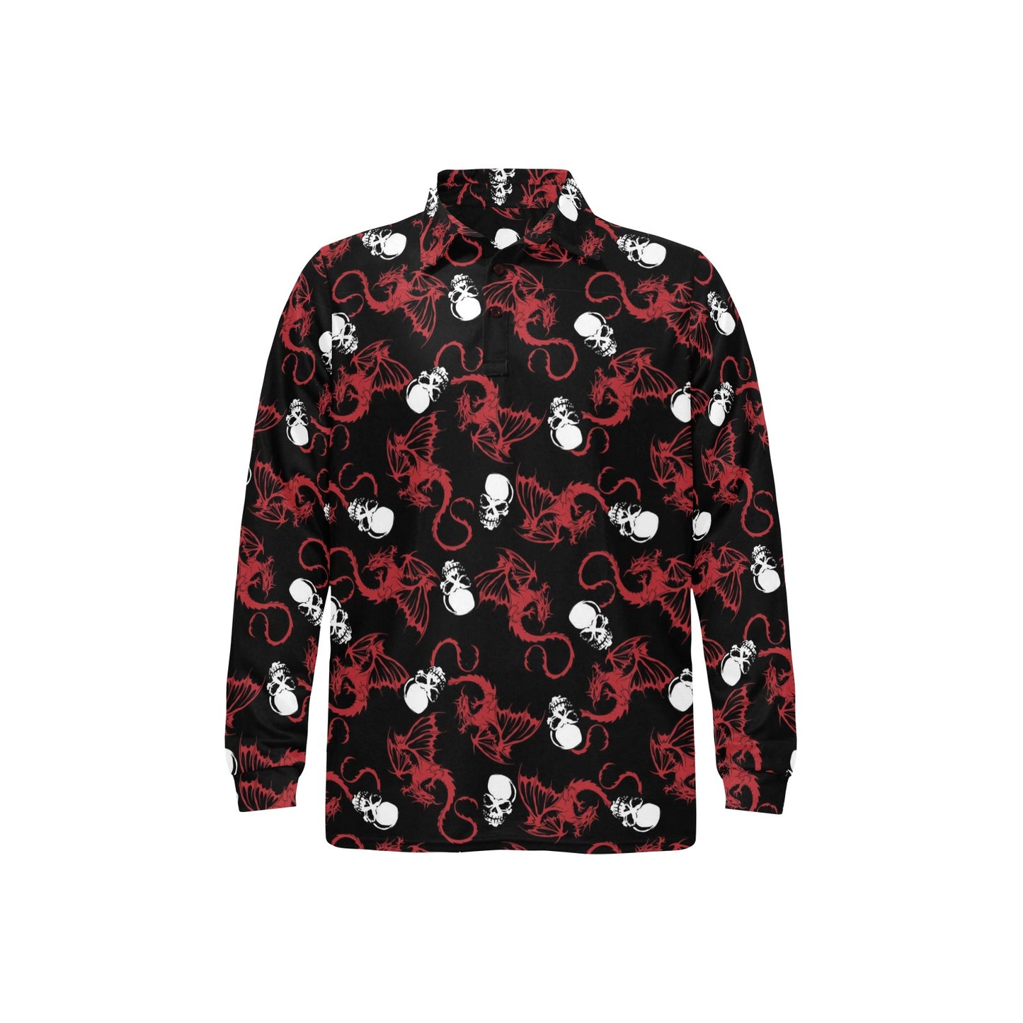Skull With Red Dragon Print Design LKS304 Long Sleeve Polo Shirt For Men's