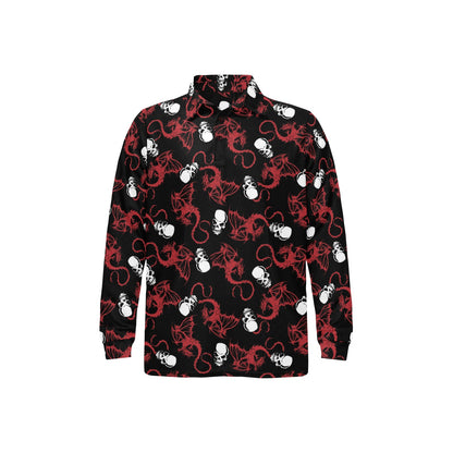 Skull With Red Dragon Print Design LKS304 Long Sleeve Polo Shirt For Men's