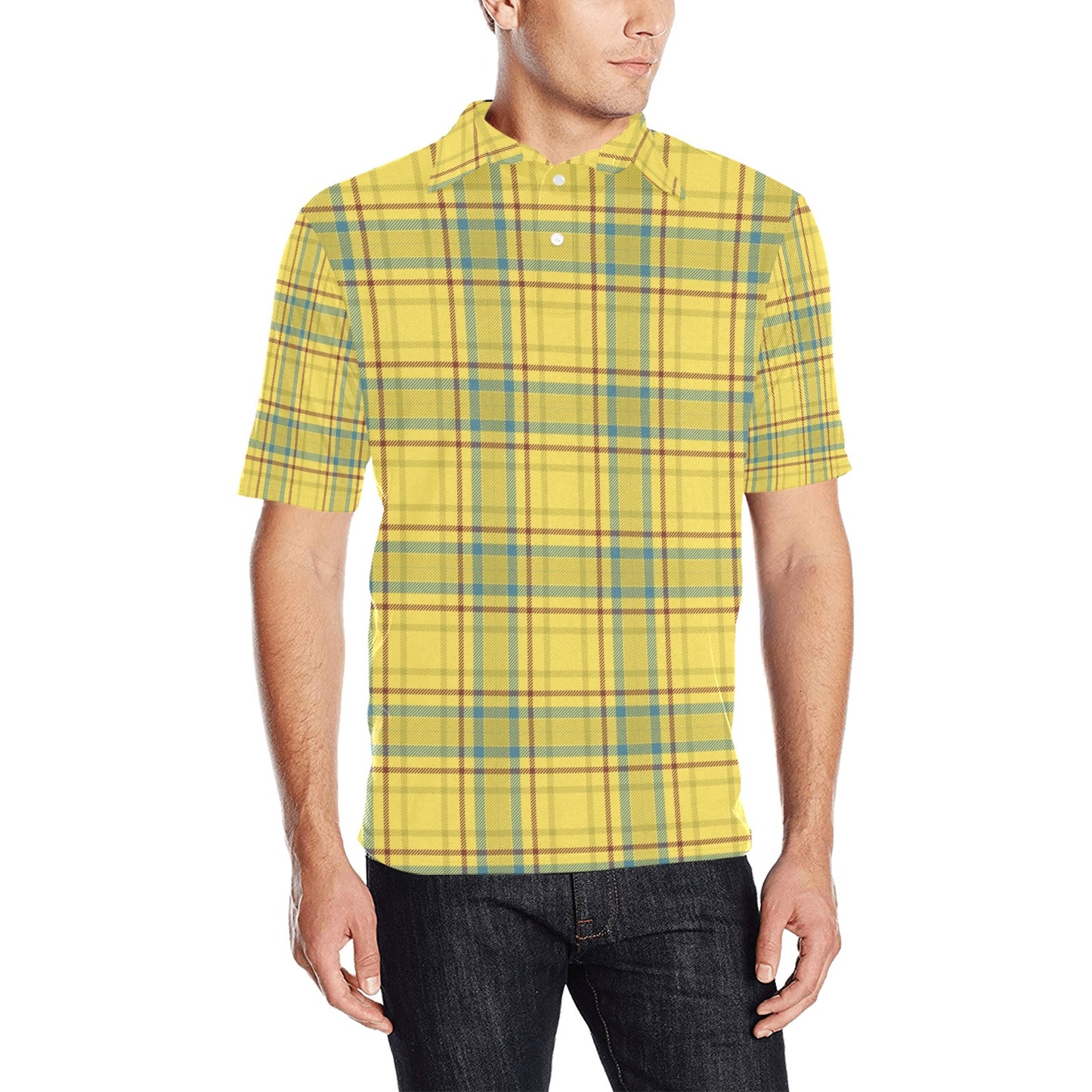 Tartan Yellow Print Design LKS301 Men Polo Shirt