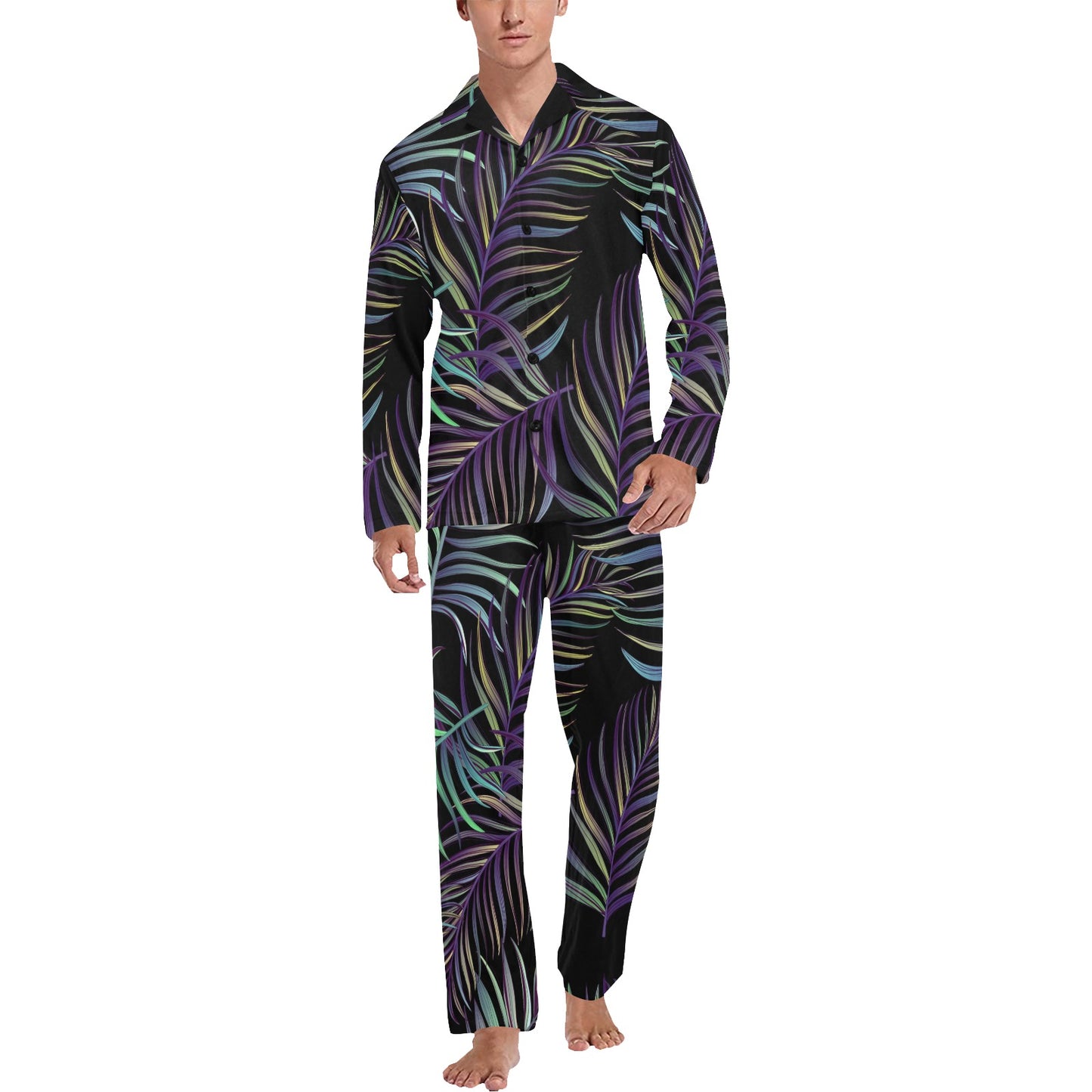Tropical Palm Leaves Pattern Brightness Men's Long Pajama Set