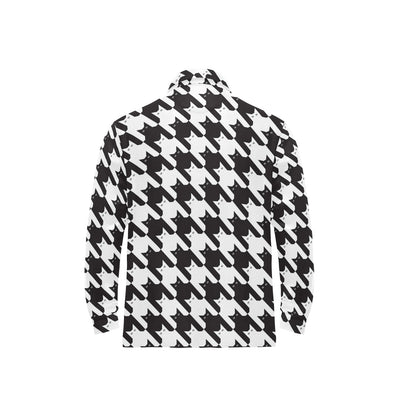 Cat HoundstoothPattern Print Design 01 Long Sleeve Polo Shirt For Men's