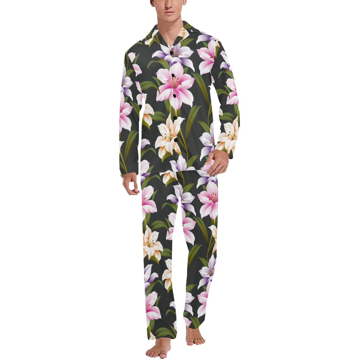 Lily Pattern Print Design LY01 Men's Long Pajama Set