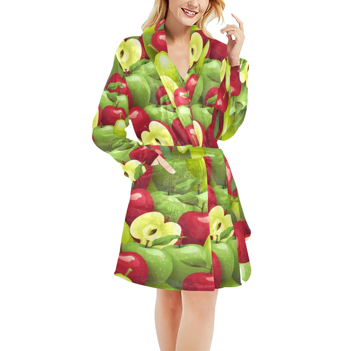 Apple Pattern Print Design AP03 Women's Fleece Robe