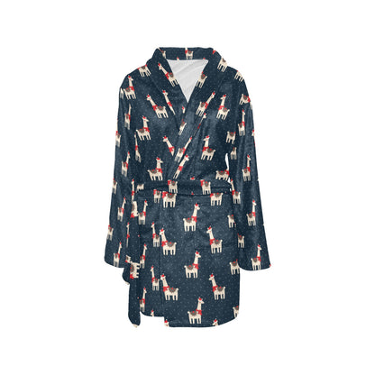 Llama with Polka Dot Themed Print Women's Fleece Robe
