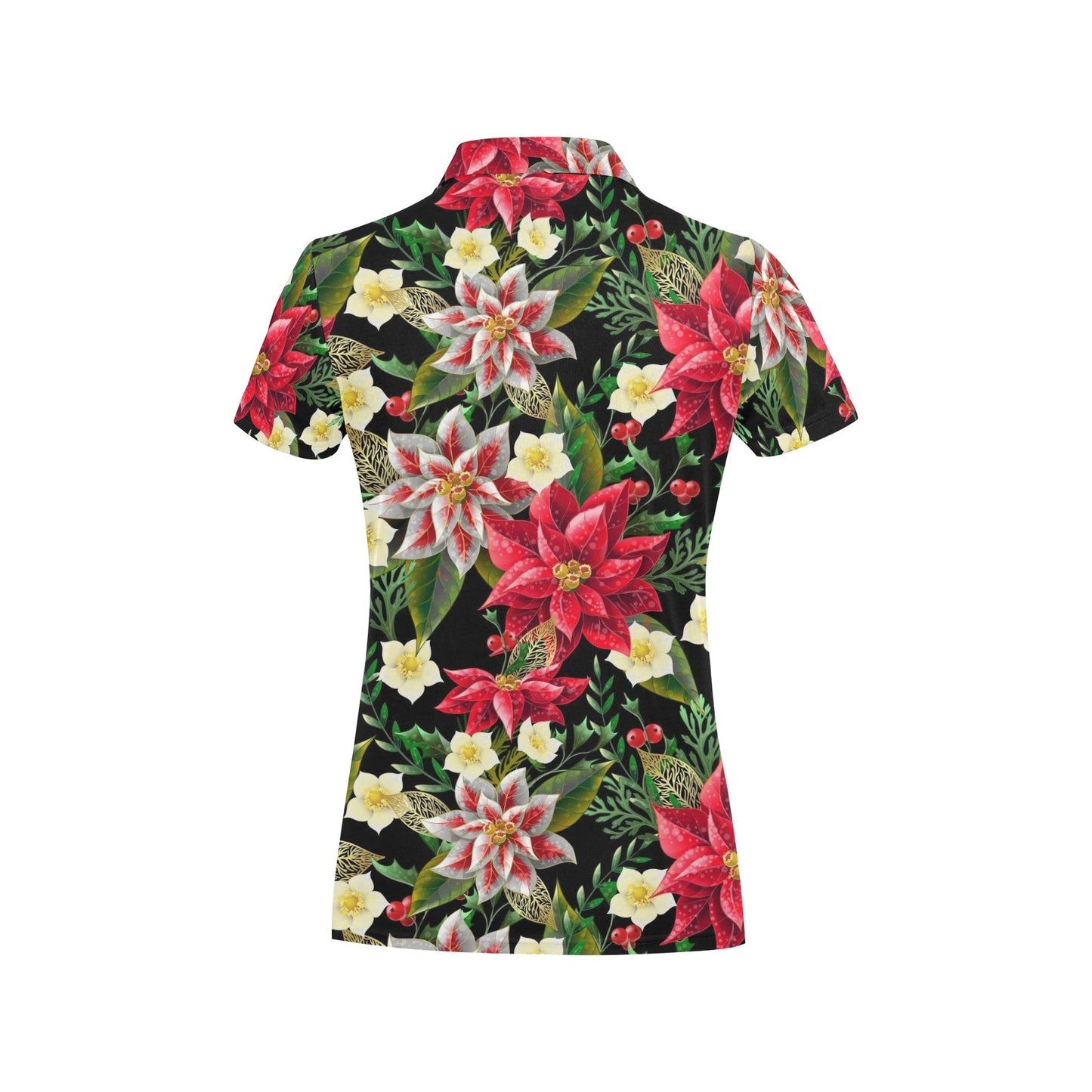 Poinsettia Pattern Print Design POT05 Women's Polo Shirt