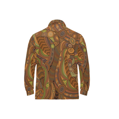 Maori Ornament Design Print Long Sleeve Polo Shirt For Men's