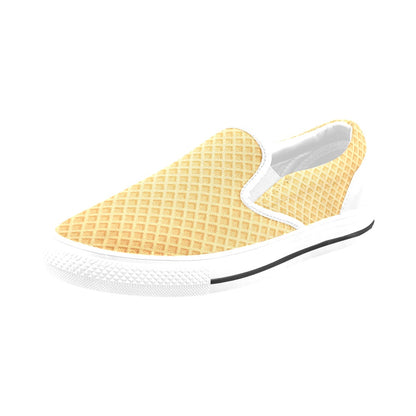 Waffle Texture Print Design LKS302 White Slip Ons Canvas Women's Shoes