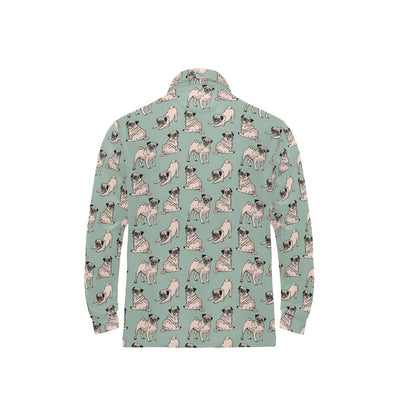 Pug Pattern Print Design A01 Long Sleeve Polo Shirt For Men's
