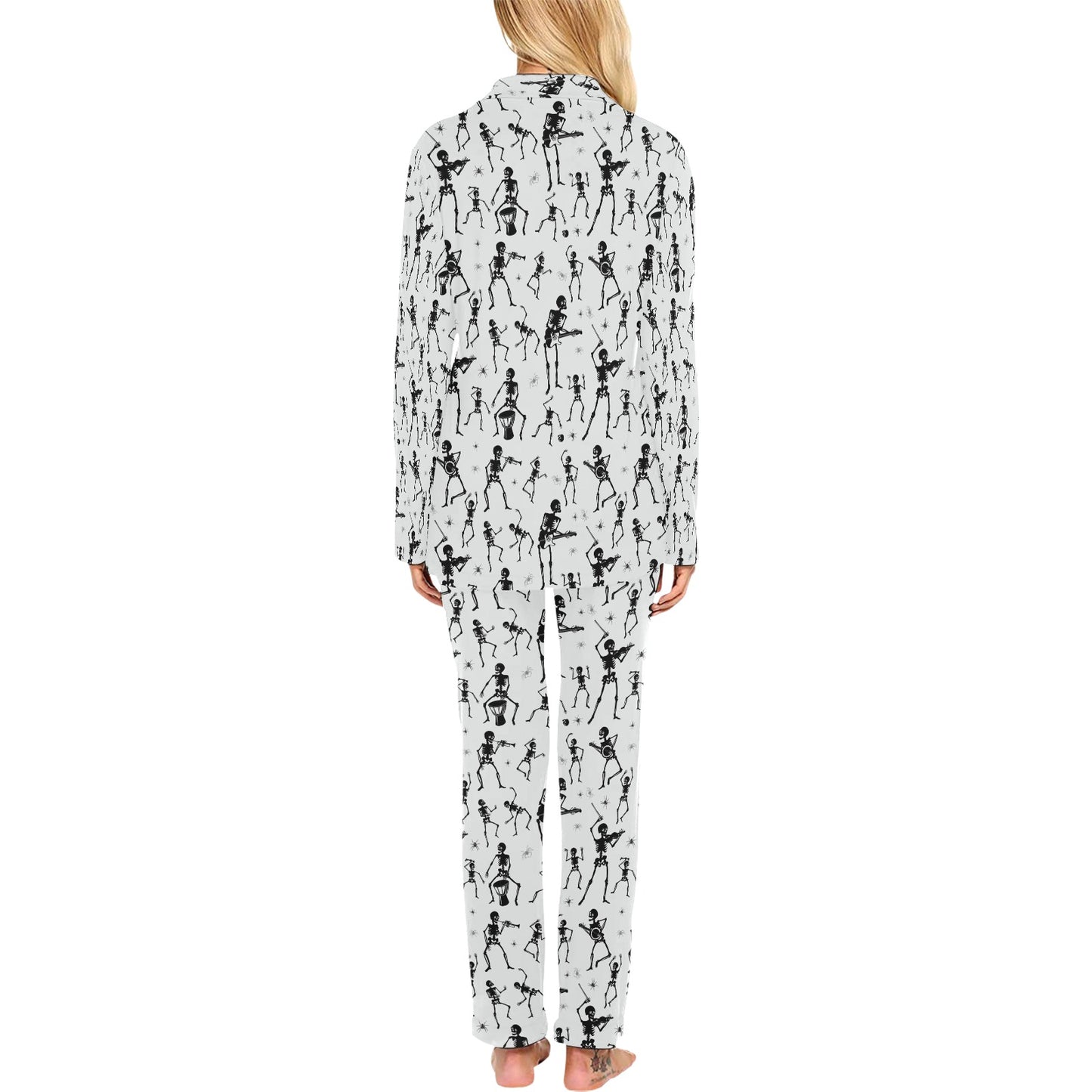 Skeleton Music Player Print Design LKS303 Women's Long Pajama Set