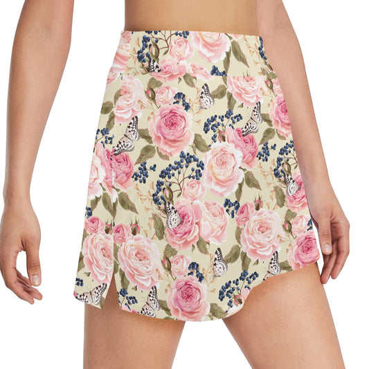 Floral Pink Butterfly Print 17" Golf & Pickleball Skort with Pockets