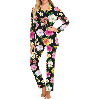 Hibiscus Pattern Print Design HB025 Women's Long Pajama Set
