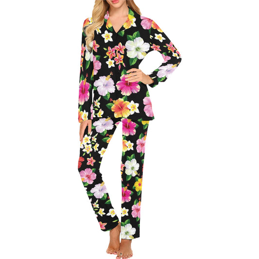 Hibiscus Pattern Print Design HB025 Women's Long Pajama Set