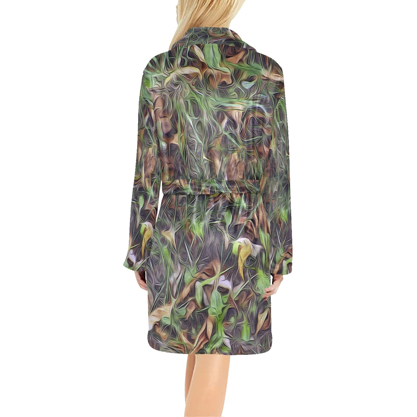 Camouflage Realistic Tree Print Women's Fleece Robe