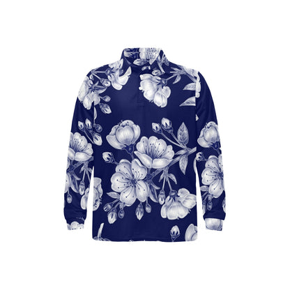 Cherry Blossom Pattern Print Design CB01 Long Sleeve Polo Shirt For Men's