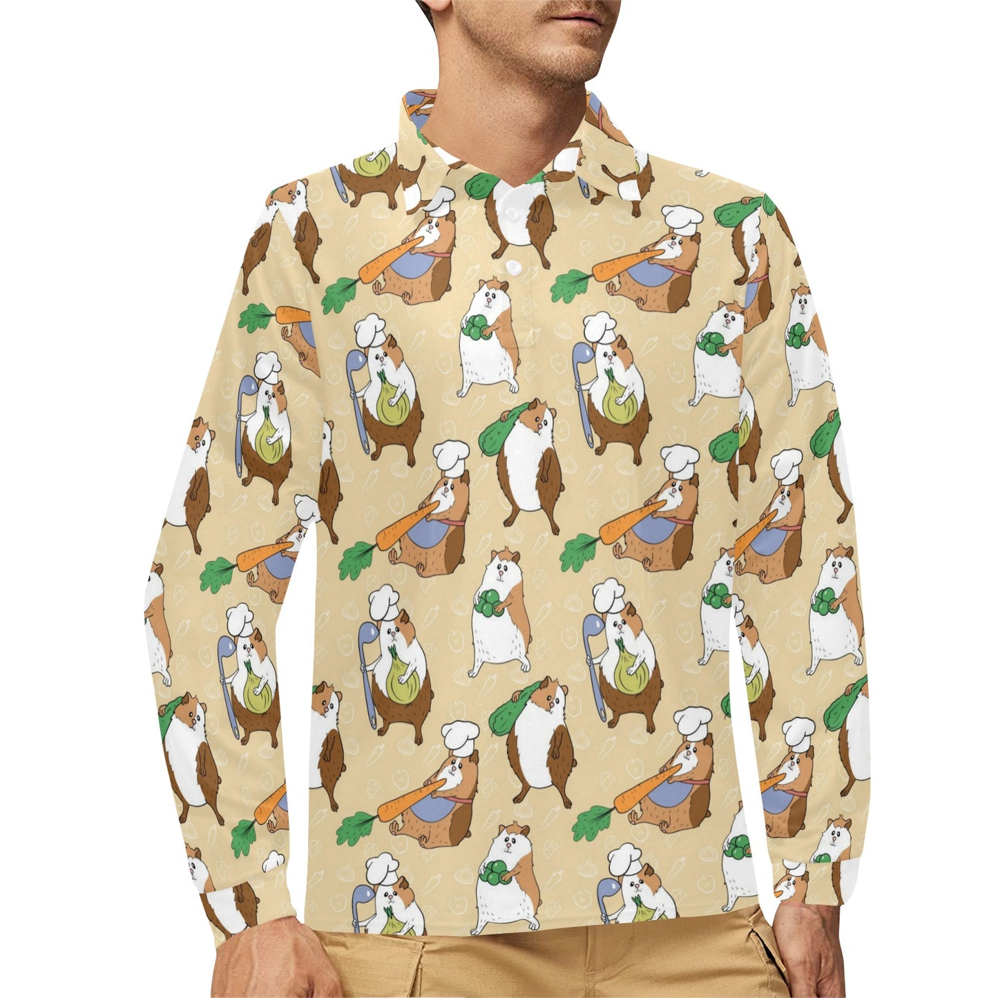 Guinea Pig Pattern Print Design 03 Long Sleeve Polo Shirt For Men's
