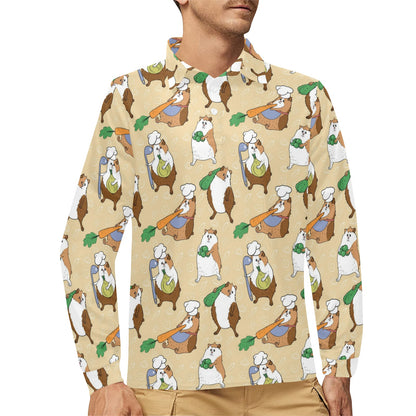 Guinea Pig Pattern Print Design 03 Long Sleeve Polo Shirt For Men's