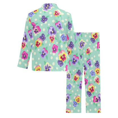 Pansy Pattern Print Design PS08 Men's Long Pajama Set