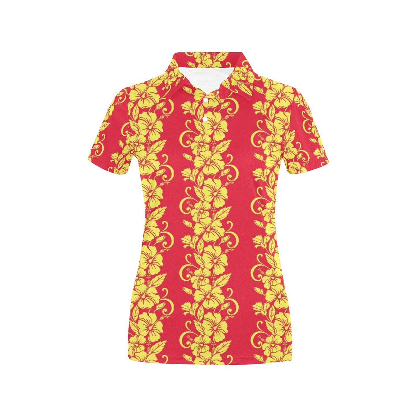 Orange Hibiscus Pattern Print Design HB018 Women's Polo Shirt