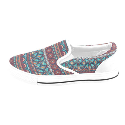 Suzani Print Design LKS302 White Slip Ons Canvas Women's Shoes