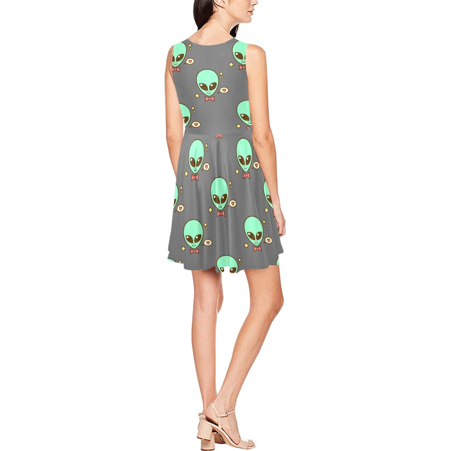 Alien Pattern Print Design 02 Sleeveless Dress