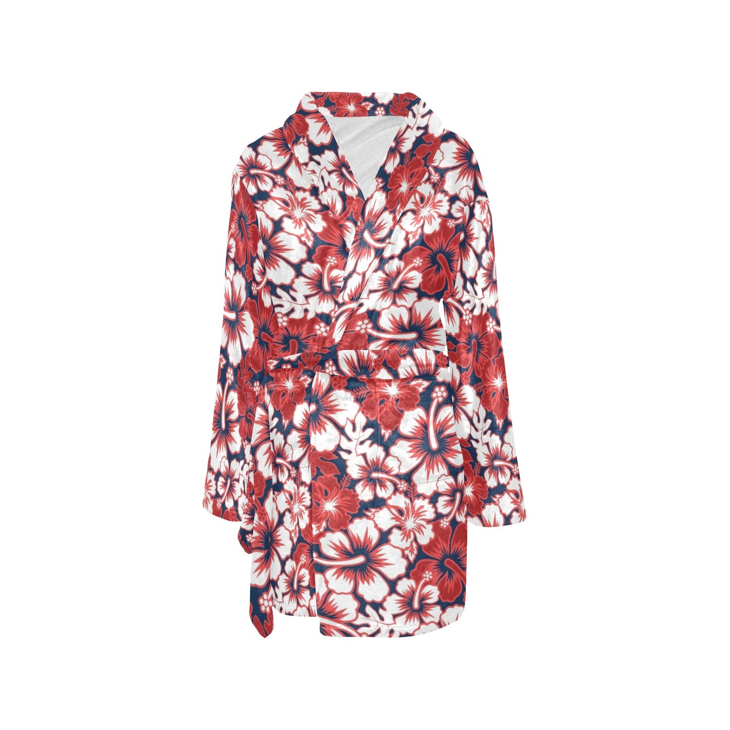 Red Hibiscus Pattern Print Design HB01 Women's Fleece Robe