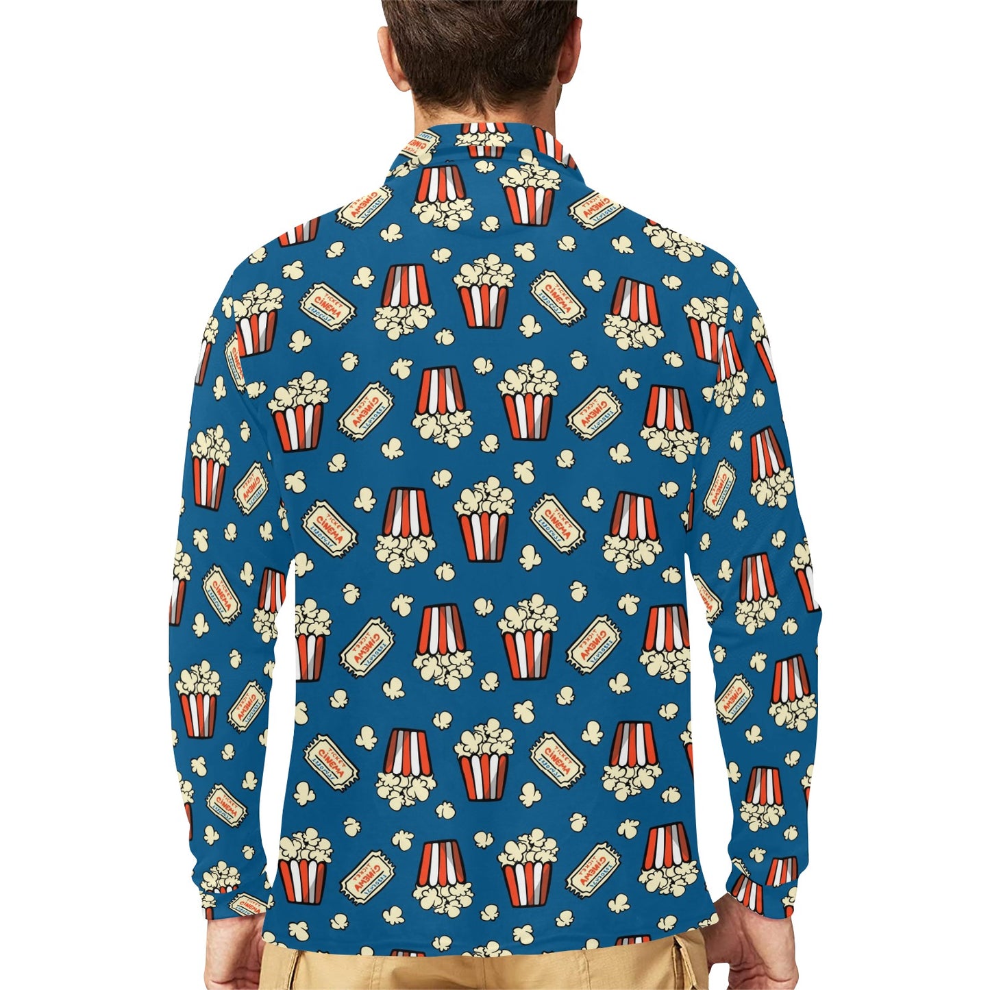Popcorn Pattern Print Design A03 Long Sleeve Polo Shirt For Men's
