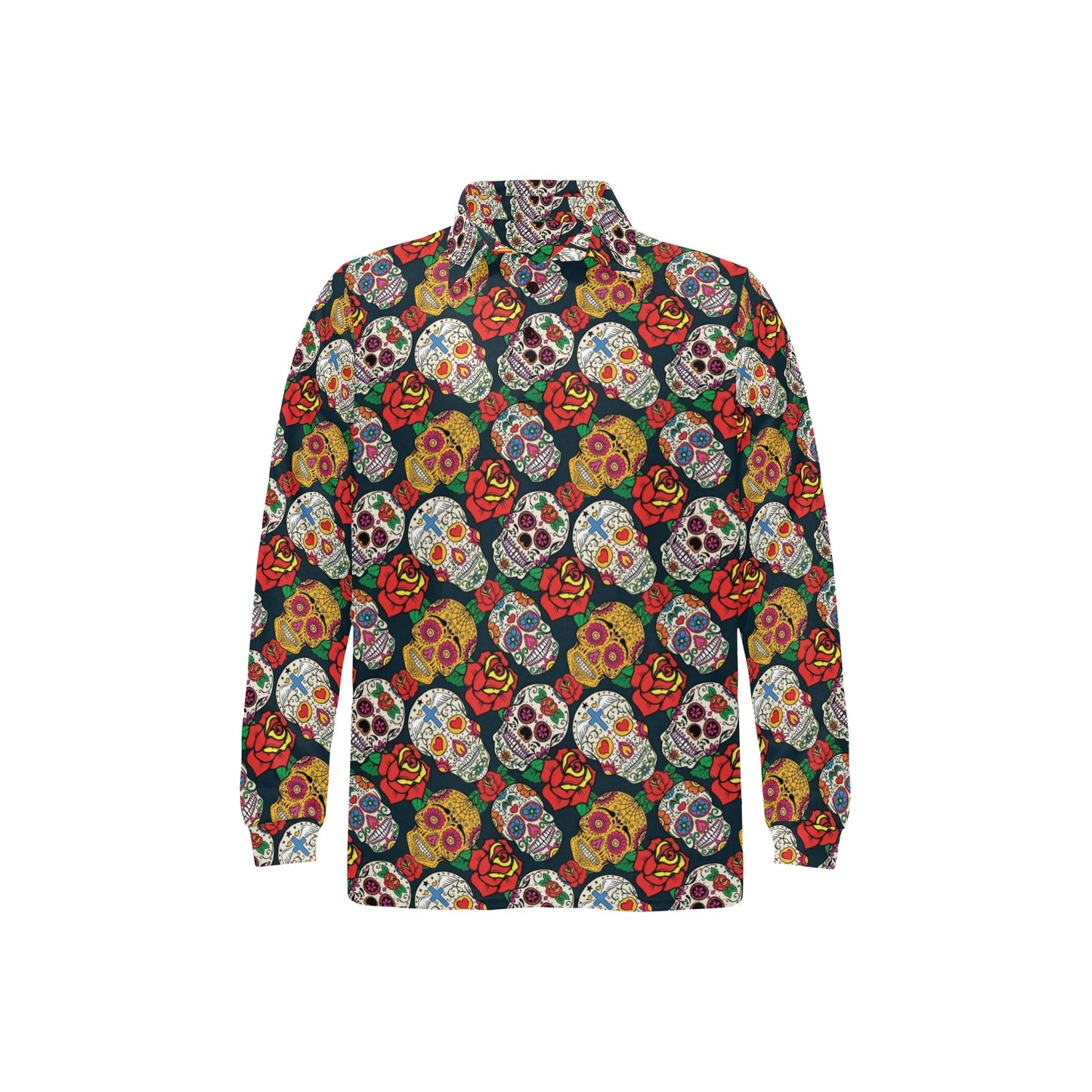 Sugar Skull Print Design LKS306 Long Sleeve Polo Shirt For Men's