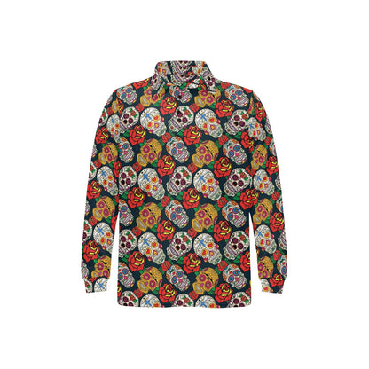Sugar Skull Print Design LKS306 Long Sleeve Polo Shirt For Men's