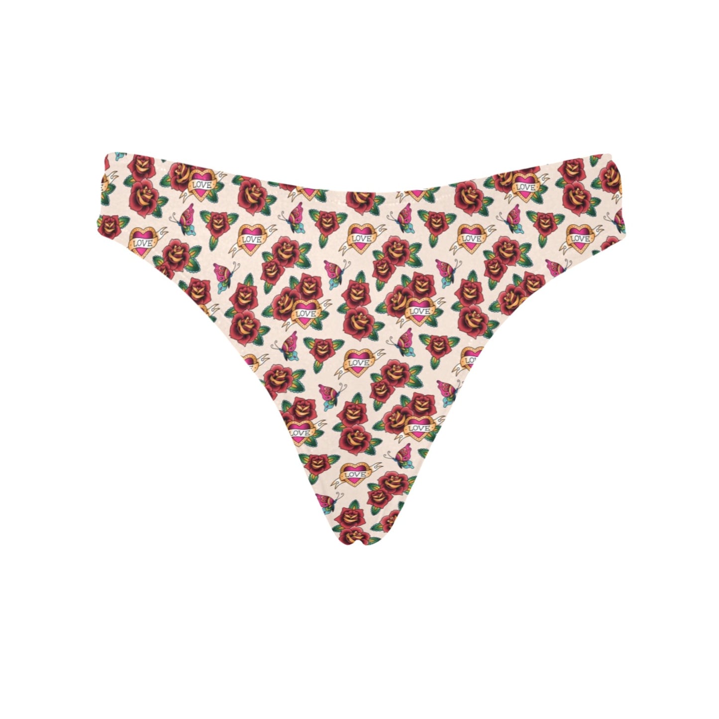 Old School Tattoo Rose Pattern Women's Thongs