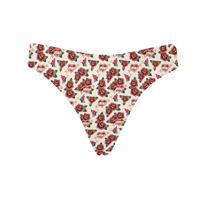 Old School Tattoo Rose Pattern Women's Thongs