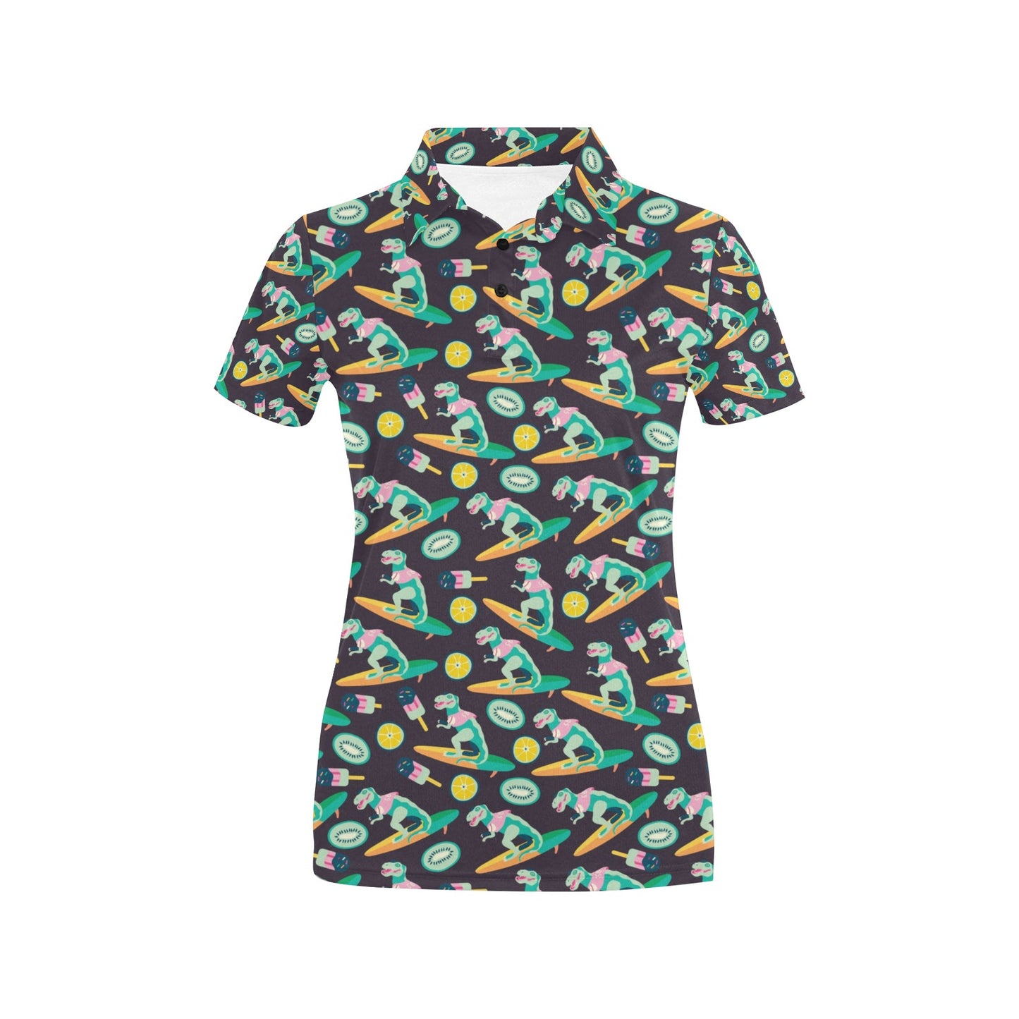 Surfboard T Rex Print Design LKS301 Women's Polo Shirt