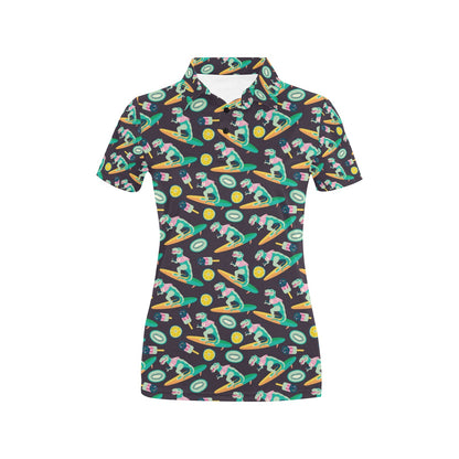 Surfboard T Rex Print Design LKS301 Women's Polo Shirt