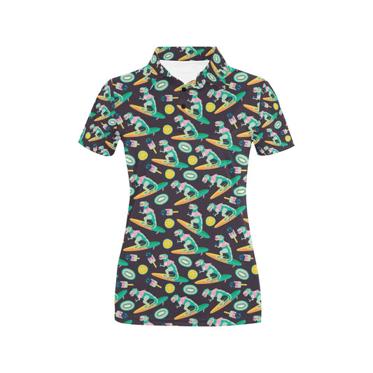 Surfboard T Rex Print Design LKS301 Women's Polo Shirt
