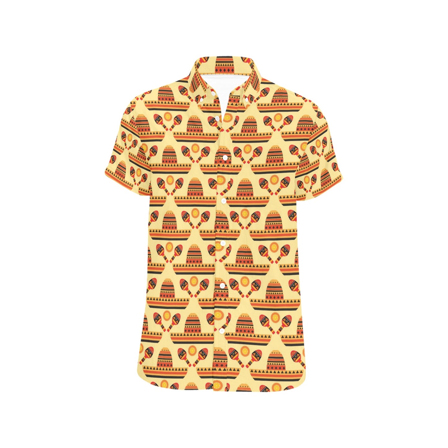 Maracas Print Design LKS403 Men Short Sleeve Button Up Shirt