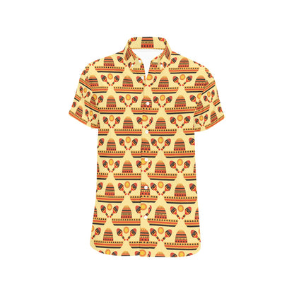 Maracas Print Design LKS403 Men Short Sleeve Button Up Shirt