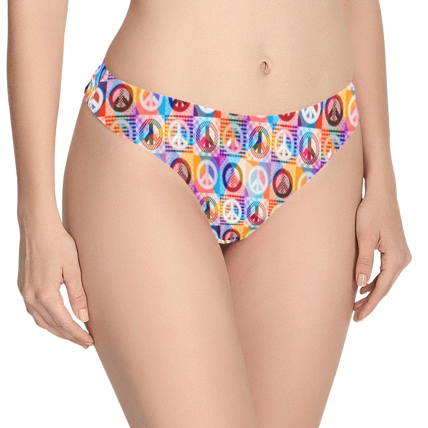 Peace Sign Patchwork Design Print Women's Thongs