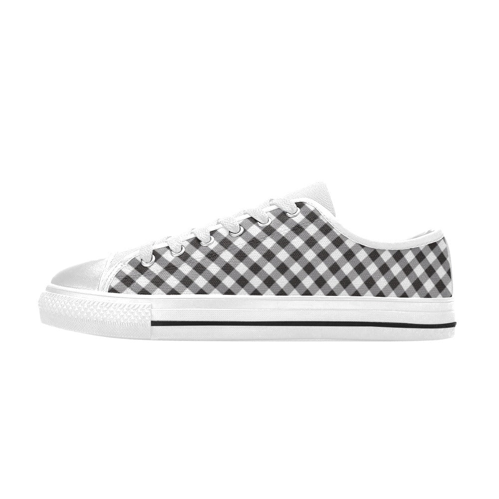 Gingham Print Design LKS402 Women's White Low Top Shoes