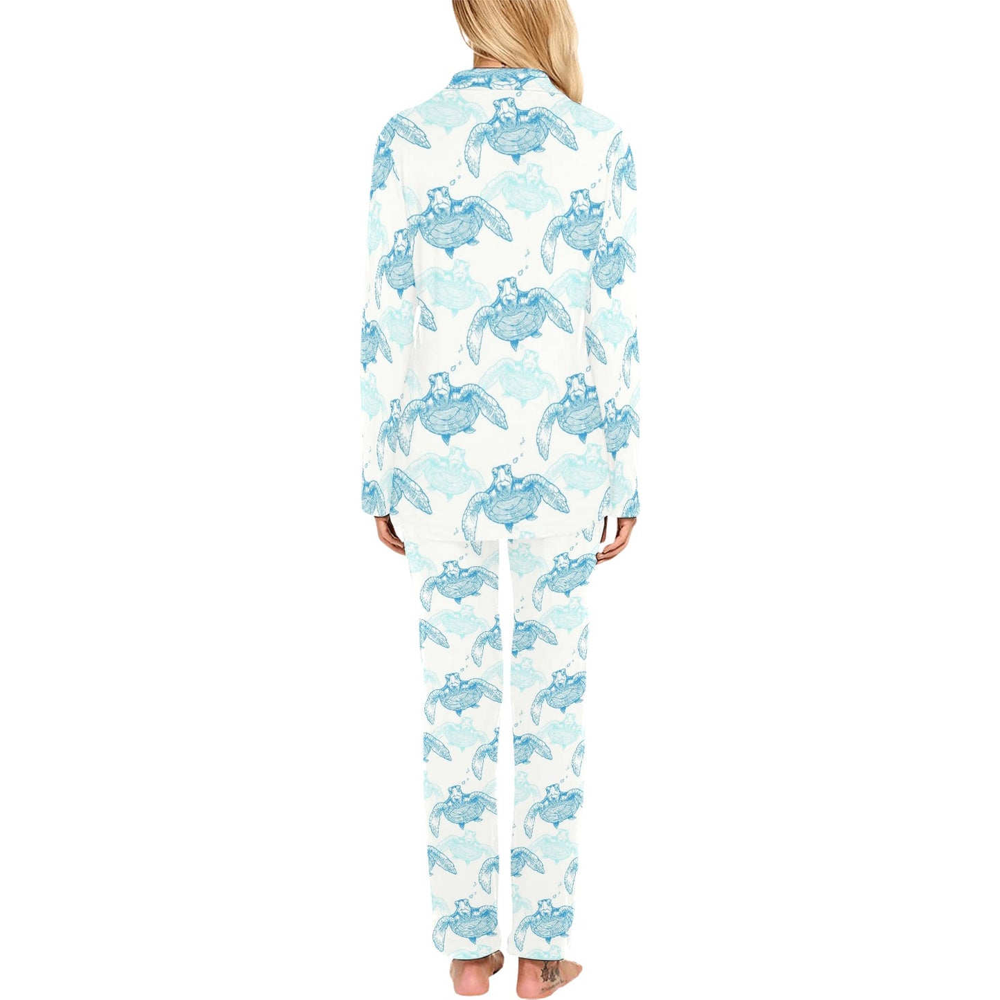 Sea Turtle Pattern Print Design T01 Women's Long Pajama Set