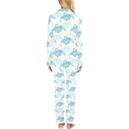 Sea Turtle Pattern Print Design T01 Women's Long Pajama Set