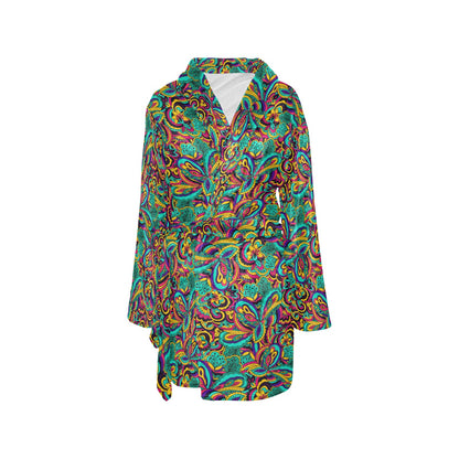 Psychedelic Trippy Floral Design Women's Fleece Robe