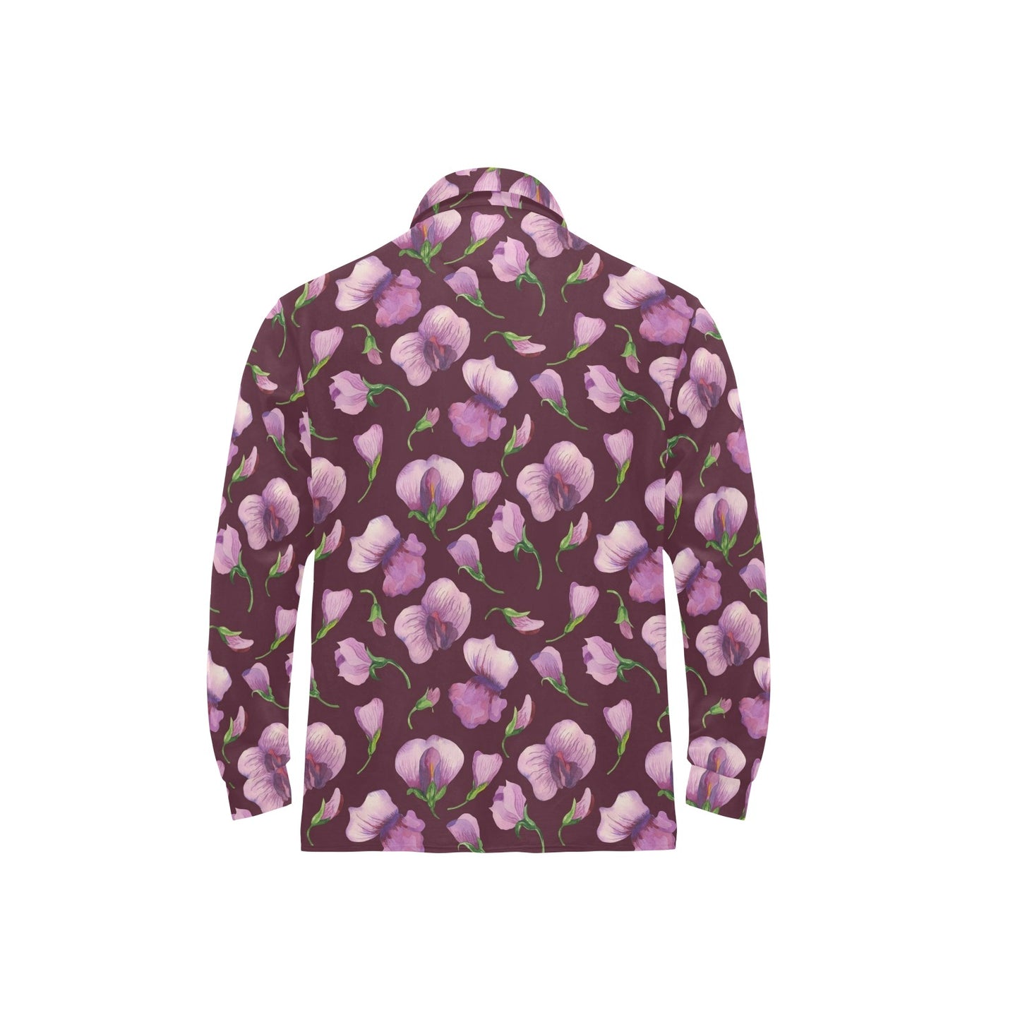 Peony Pattern Print Design PE010 Long Sleeve Polo Shirt For Men's